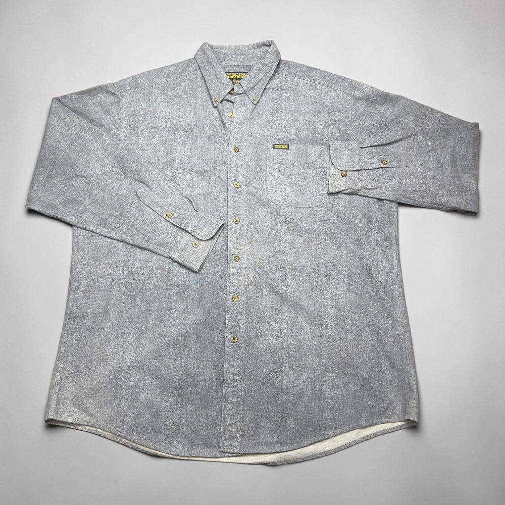 Woolrich John Rich & Bros Mens 2XL Long Blue Gray Flannel Button Down Shirt‎
